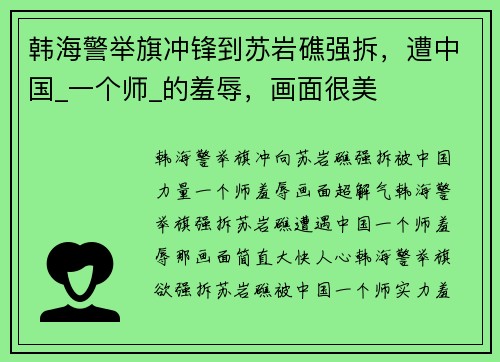 韩海警举旗冲锋到苏岩礁强拆，遭中国_一个师_的羞辱，画面很美